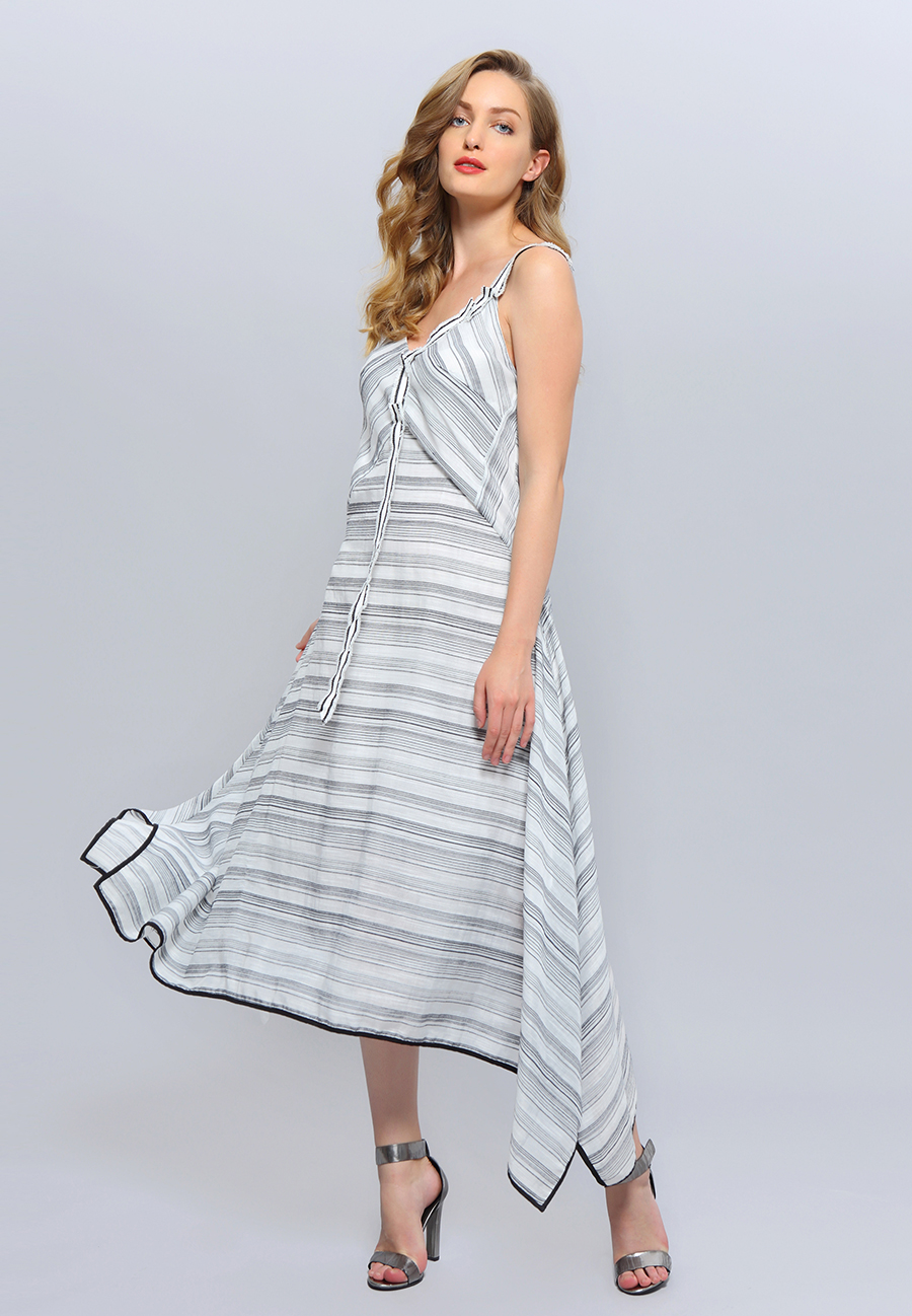 Diagonale Stripes Strappy Midi Dress