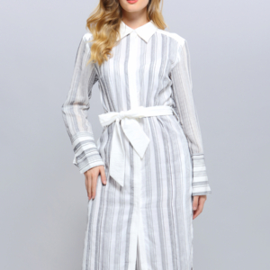Bi-Material Striped Shirt Dress