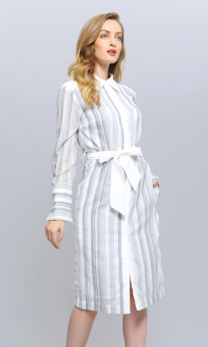 Bi-Material Striped Shirt Dress