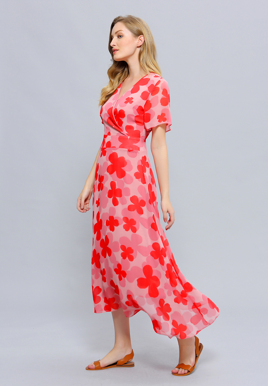 Robe midi imprimé fleuri style années 70 W99063-02