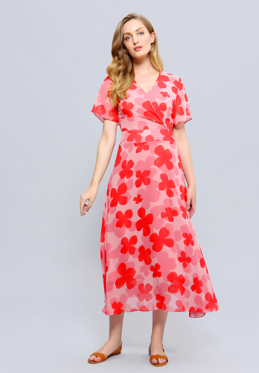 Robe midi imprimé fleuri style années 70 W99063-03