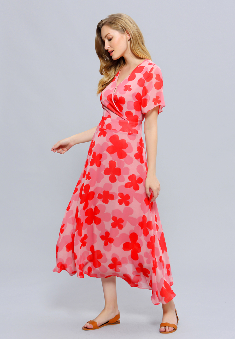 Robe midi imprimé fleuri style années 70 W99063-05