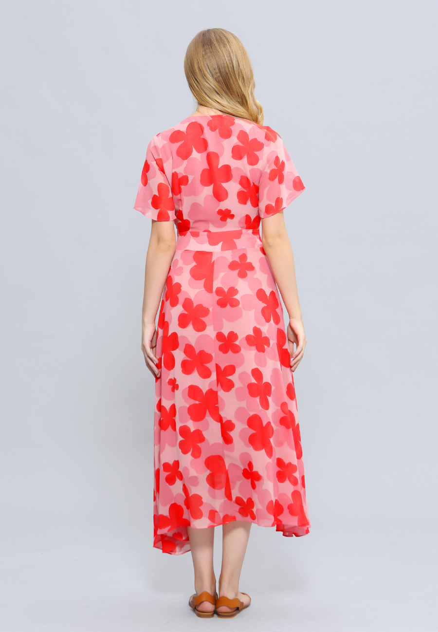 Robe midi imprimé fleuri style années 70 W99063-06