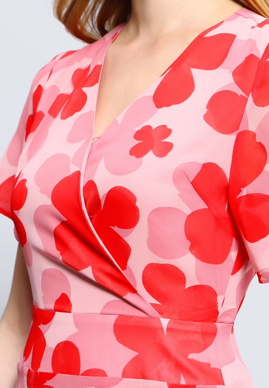 Robe midi imprimé fleuri style années 70 W99063-07