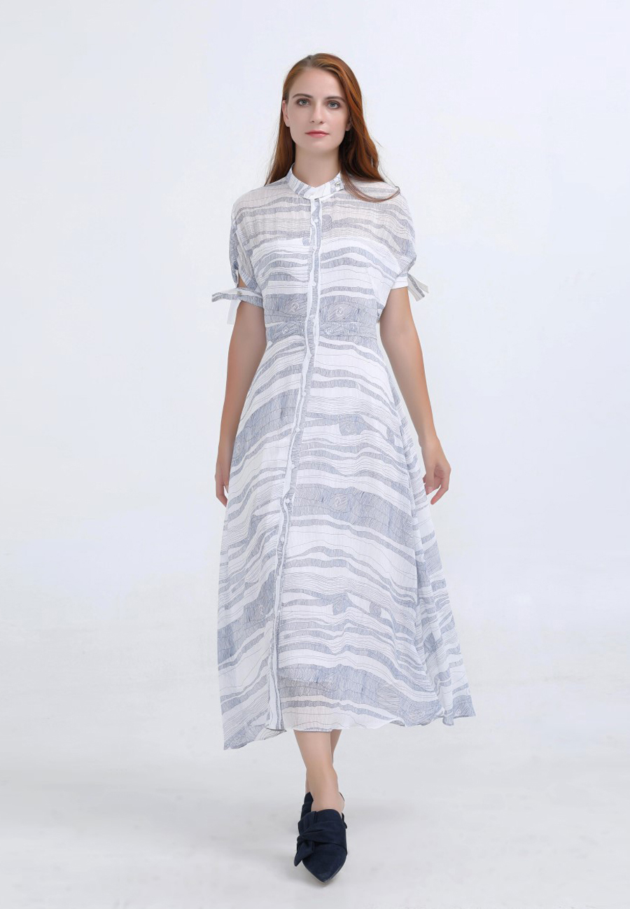 Dress Linear Elemental Print Midi Shirt W98527-01