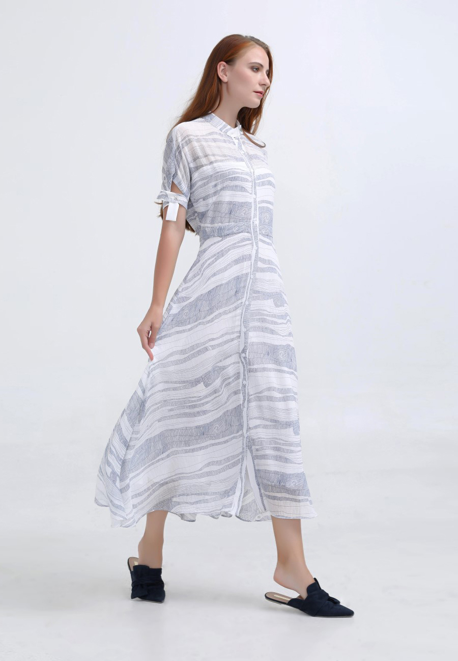 Dress Linear Elemental Print Midi Shirt W98527-02