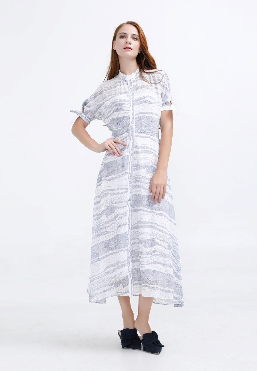Dress Linear Elemental Print Midi Shirt W98527-04