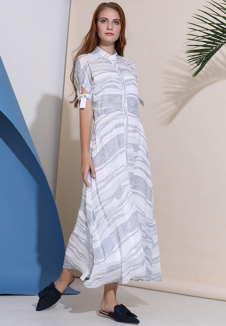 Dress Linear Elemental Print Midi Shirt W98527-10 Dress Linear Elemental Print Midi