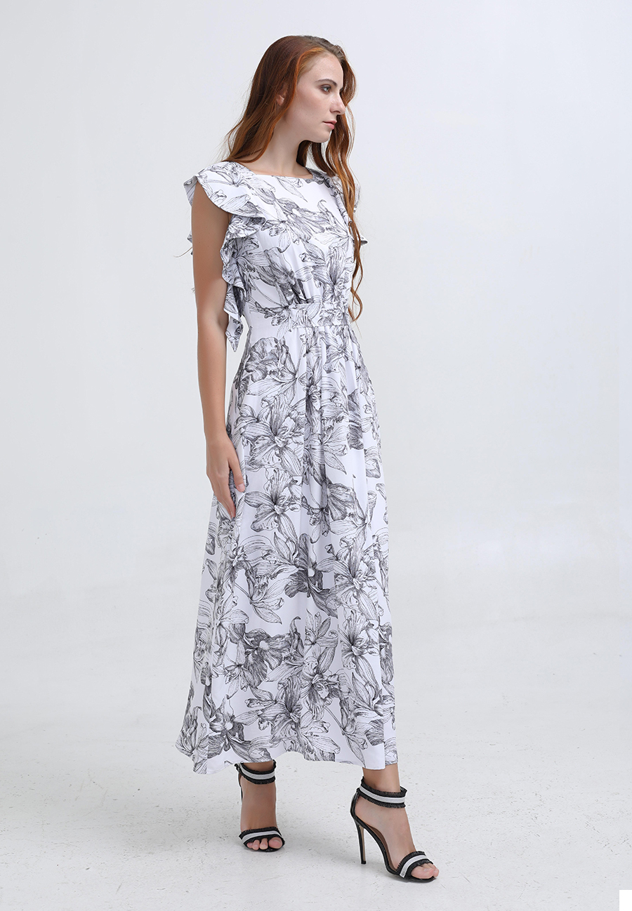 Dress Ruffle Flower Print Maxi