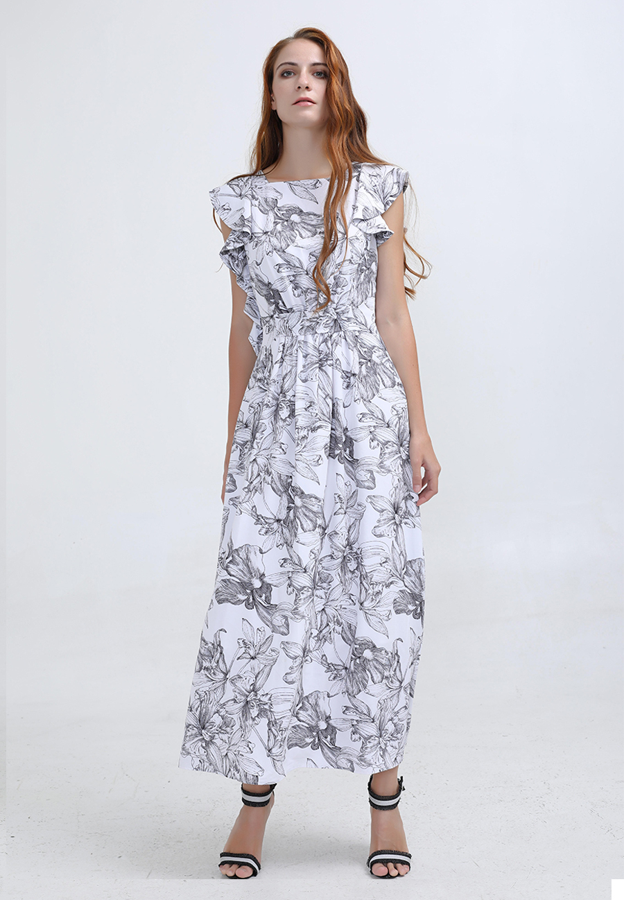 Dress Ruffle Flower Print Maxi W98433-03