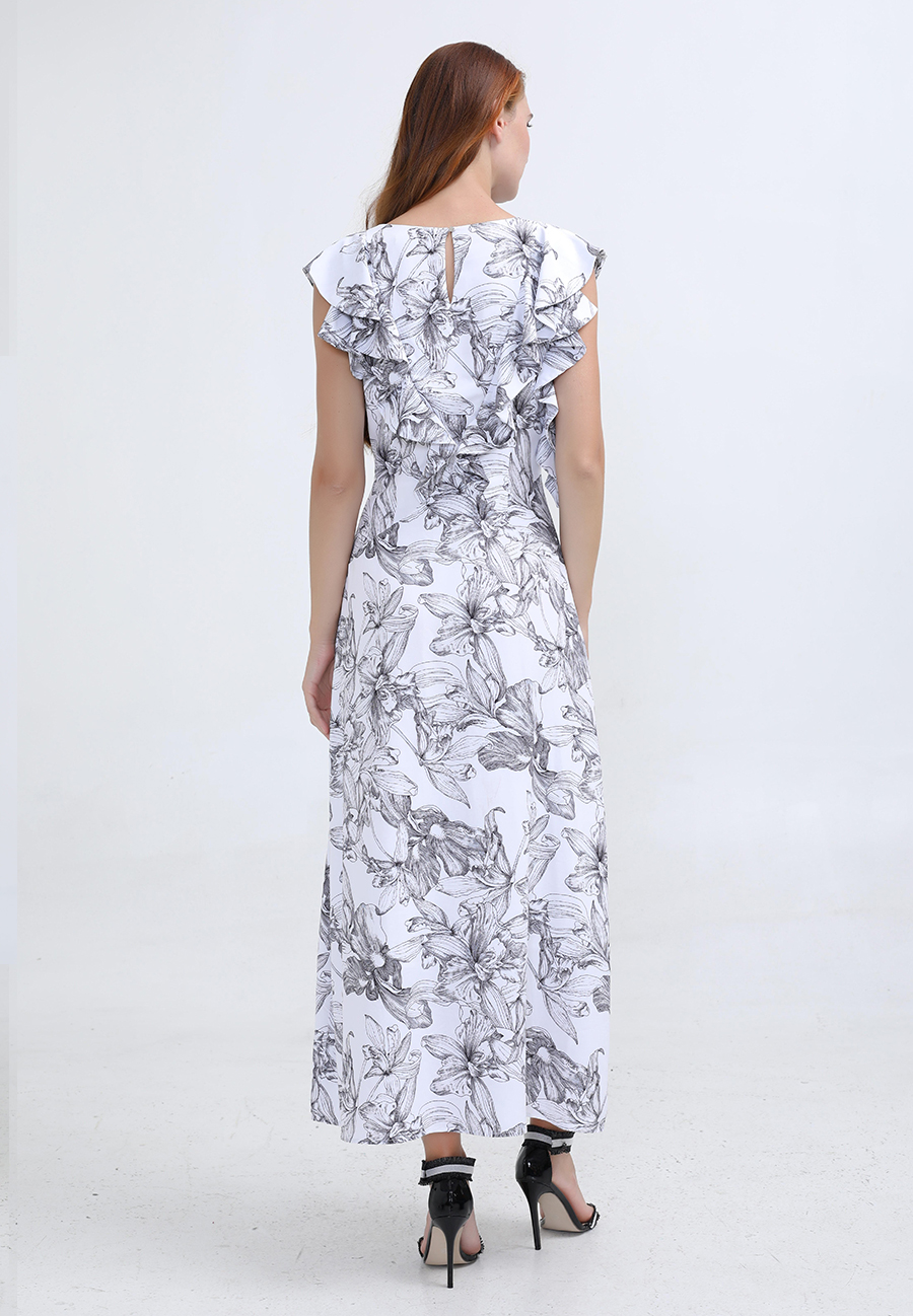 Dress Ruffle Flower Print Maxi W98433-05