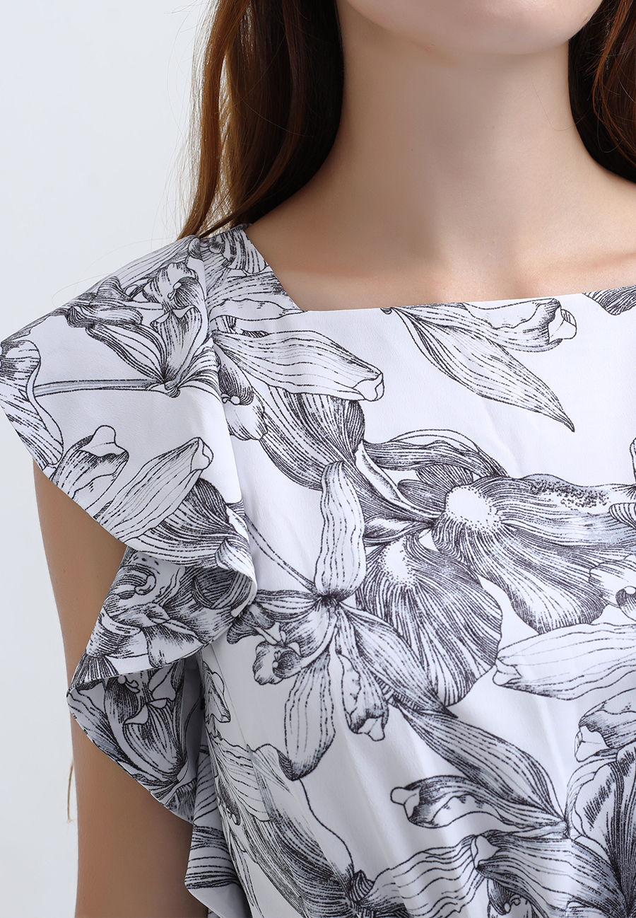 Dress Ruffle Flower Print Maxi W98433-09