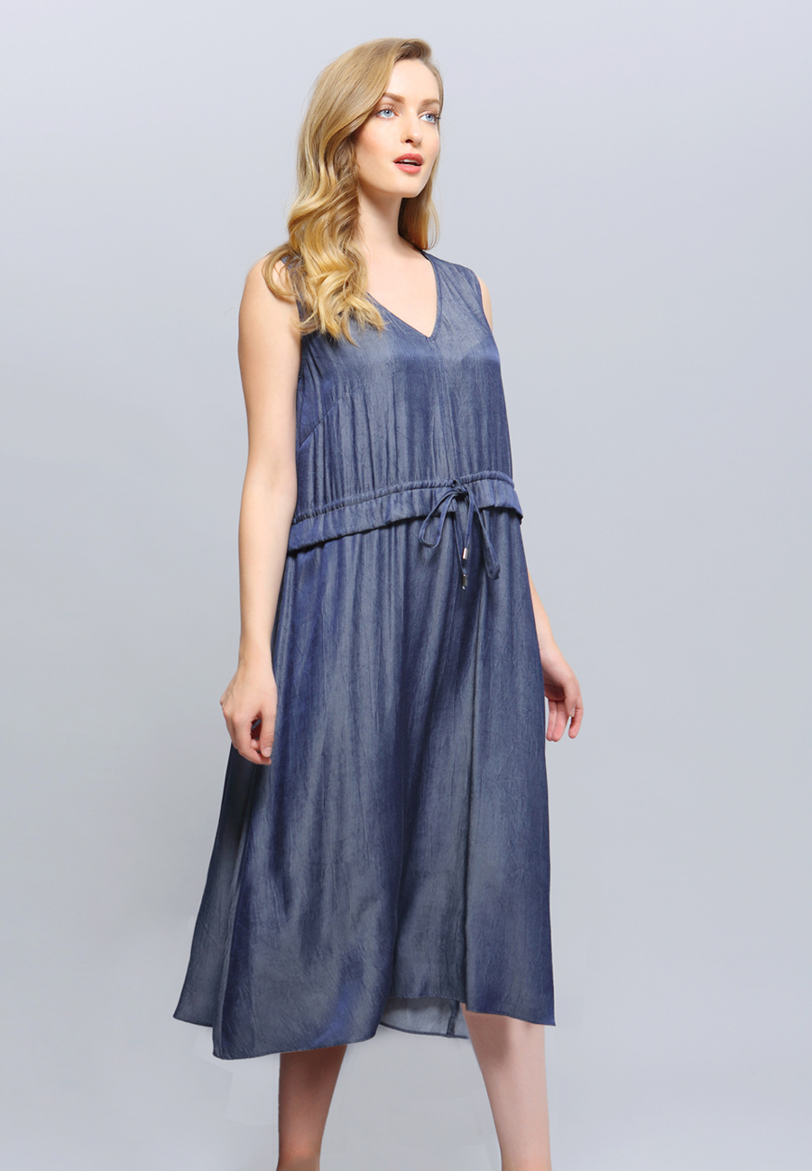 Dress V-neckline Adjustable Waist Midi W98562-blue-02