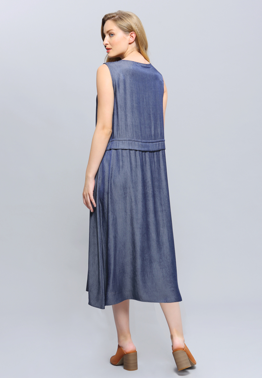 Dress V-neckline Adjustable Waist Midi W98562-blue-03