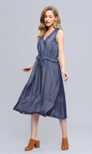 Buy Dress V neckline Adjustable Waist Midi