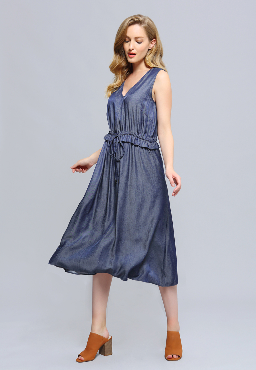 Dress V-neckline Adjustable Waist Midi W98562-blue-04 Buy Dress V neckline Adjustable Waist Midi