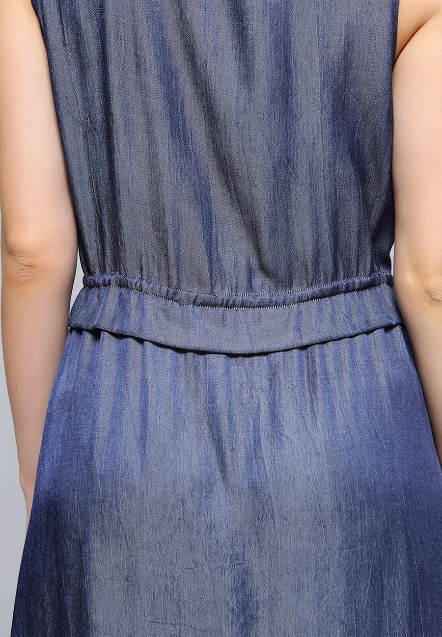 Dress V-neckline Adjustable Waist Midi W98562-blue-05