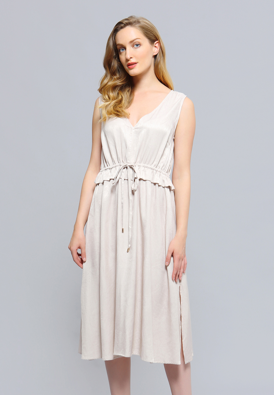 Dress V neckline Adjustable Waist Midi