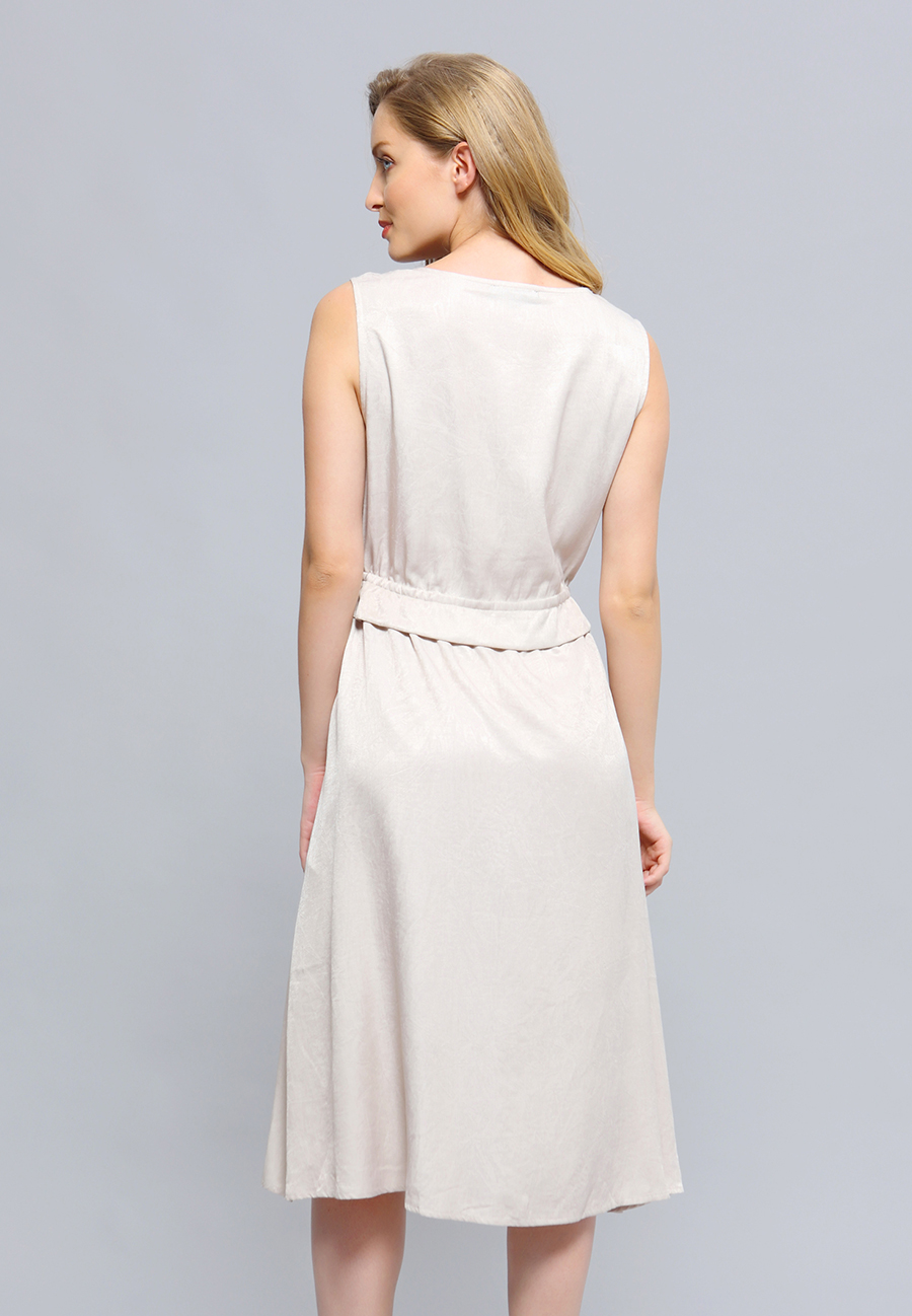 Dress V-neckline Adjustable Waist Midi W98562-cream-03