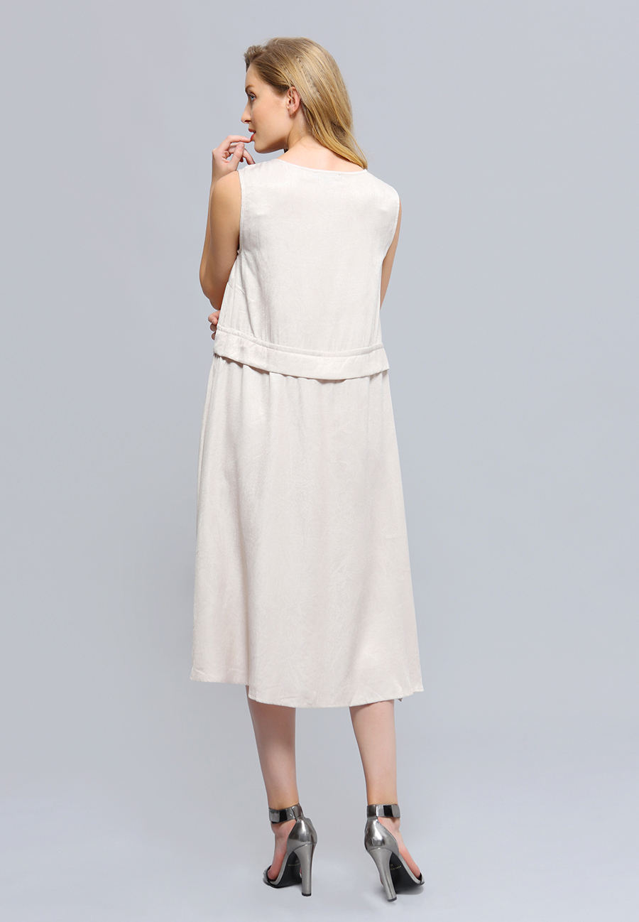 Dress V-neckline Adjustable Waist Midi W98562-cream-06