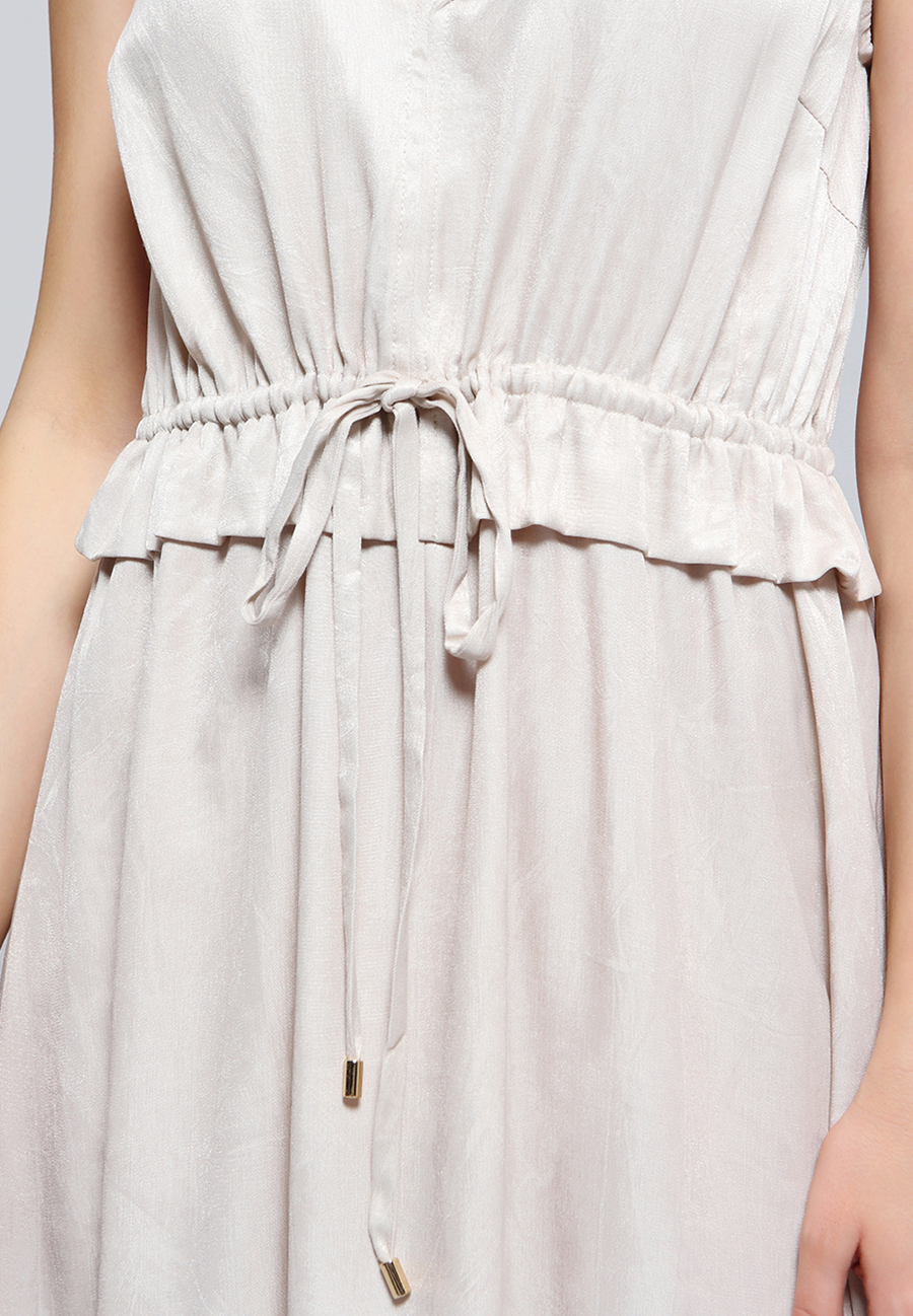 Dress V-neckline Adjustable Waist Midi W98562-cream-08