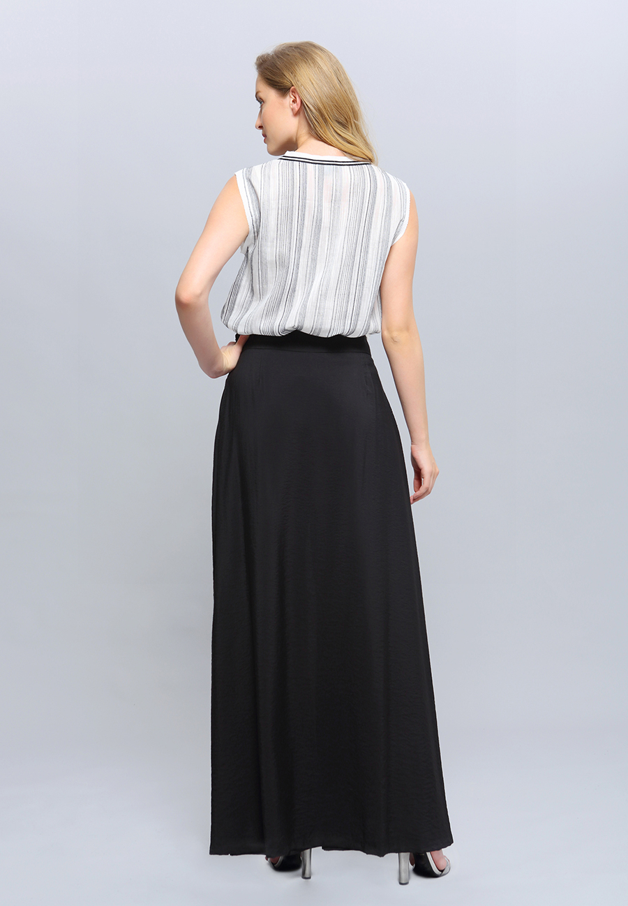 Top long bi-matière à encolure en V W13379-06