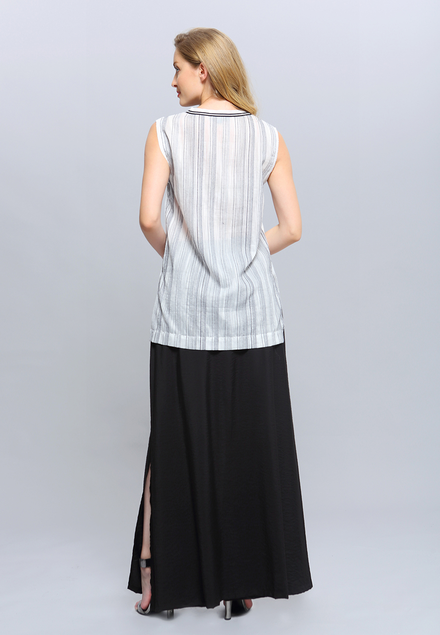 Top long bi-matière à encolure en V W13379-07