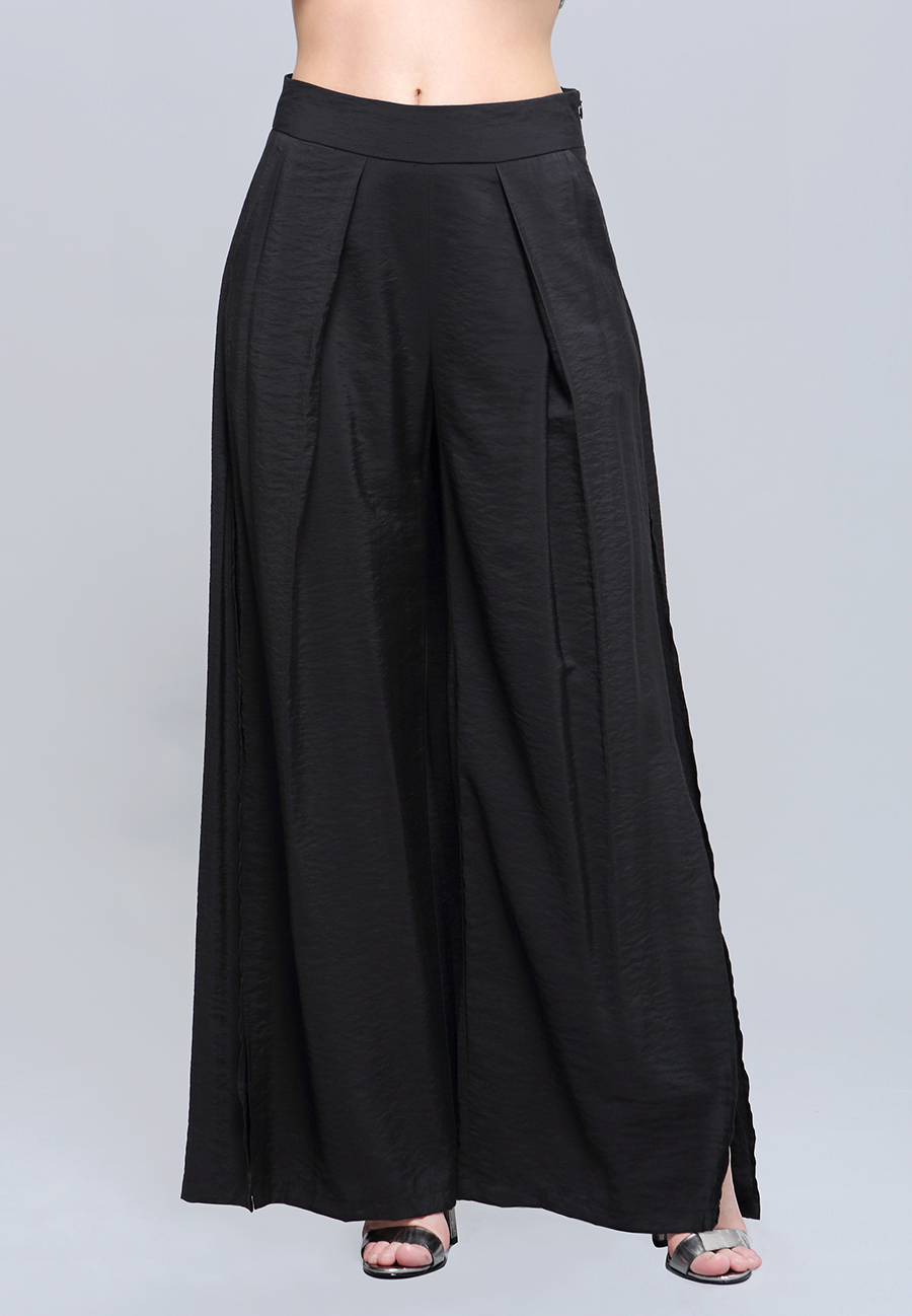 Pantalon noir large panneau jupe arrière W50909-01