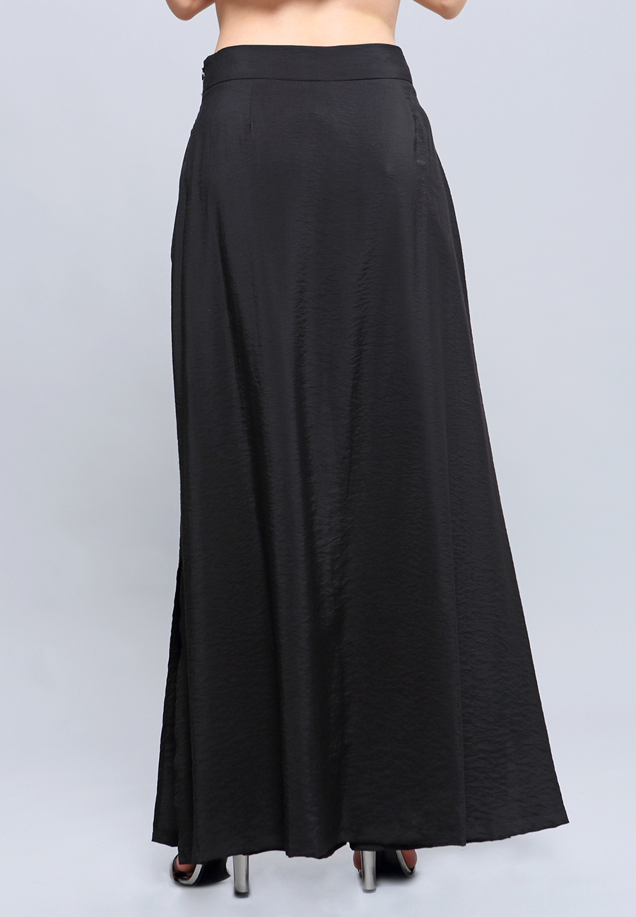 Pantalon noir large panneau jupe arrière W50909-03